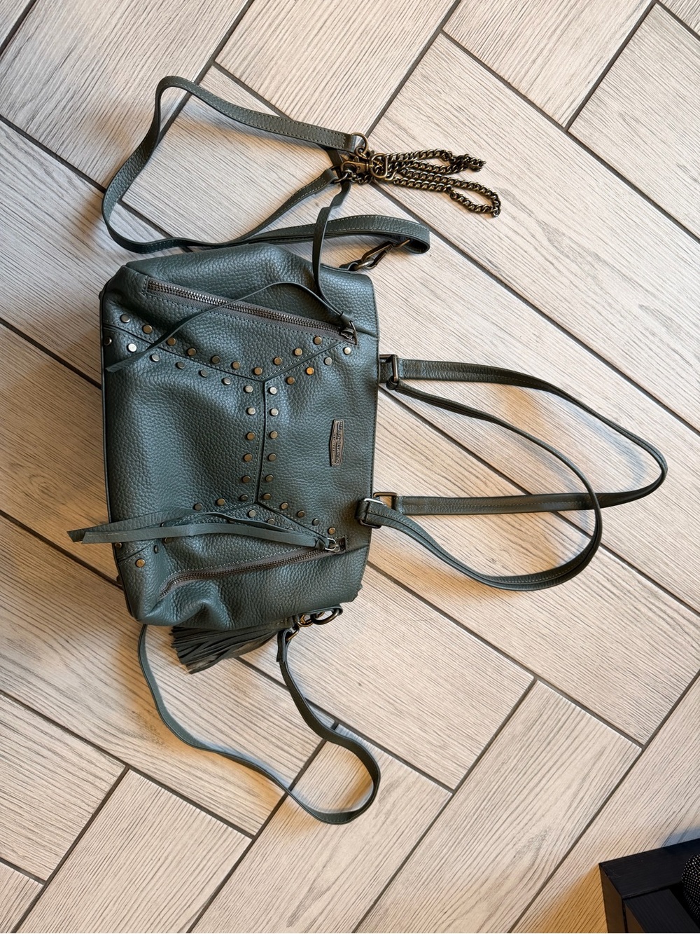 Harley Davidson Midnight Rider Stud-Accent Green Leather Crossbody Tote